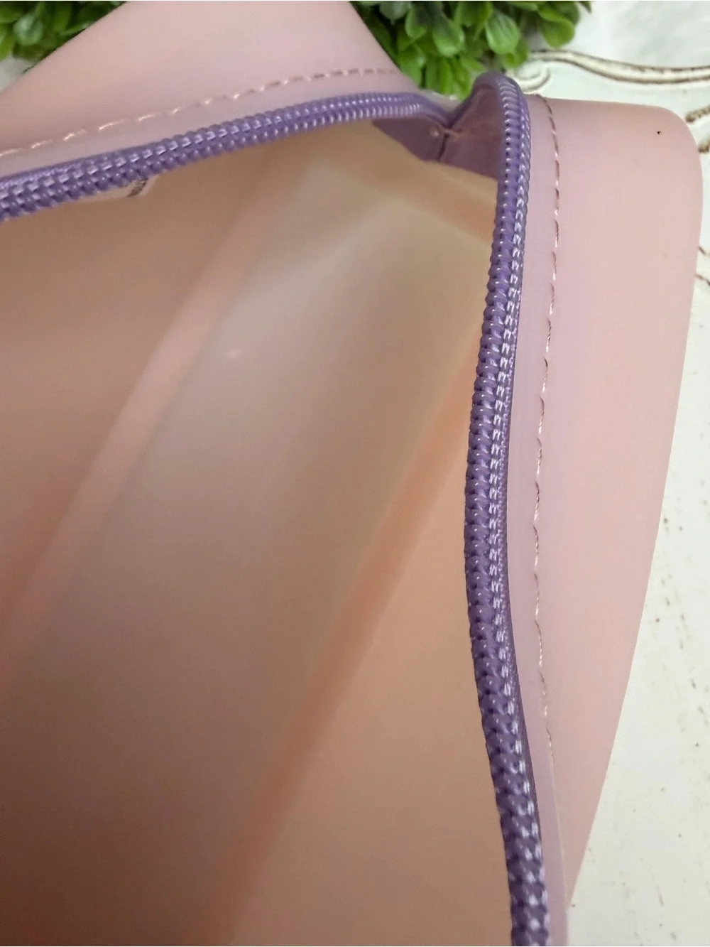 Blush Pink Silicone Zip Pencil Case with Lavender Zipper